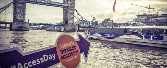 Disabled Access Day 17th January 2015 picture of Tower Bridge and boat approaching along the River Thames