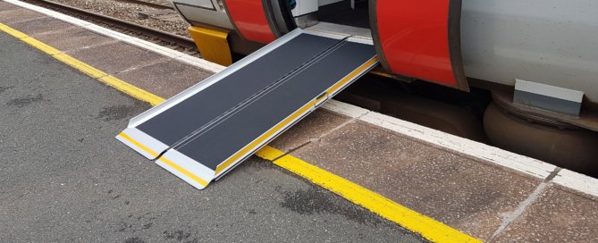 Portable rail ramp placed on train step