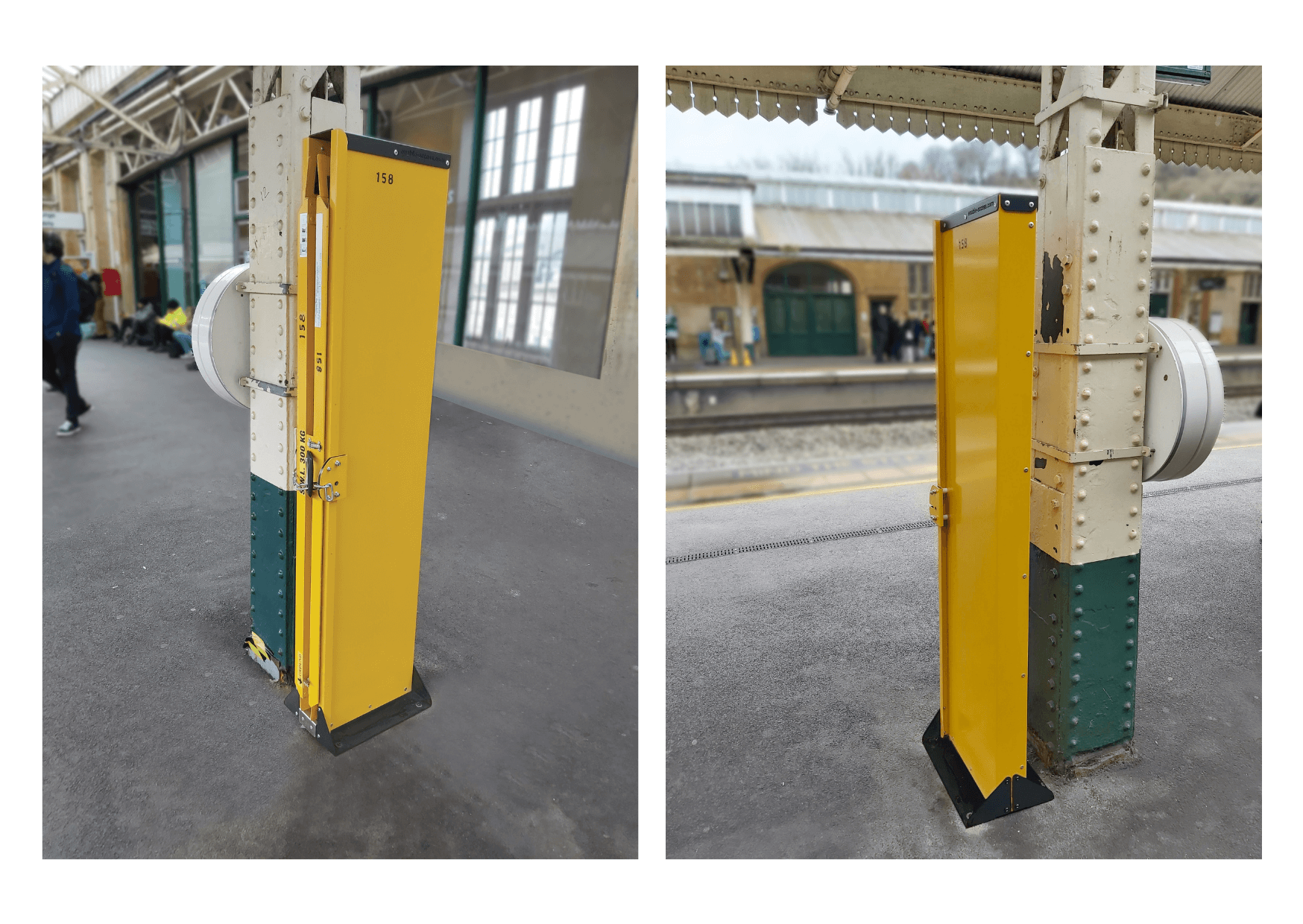 Rail ramp vertical storage unit on station platform from different angles